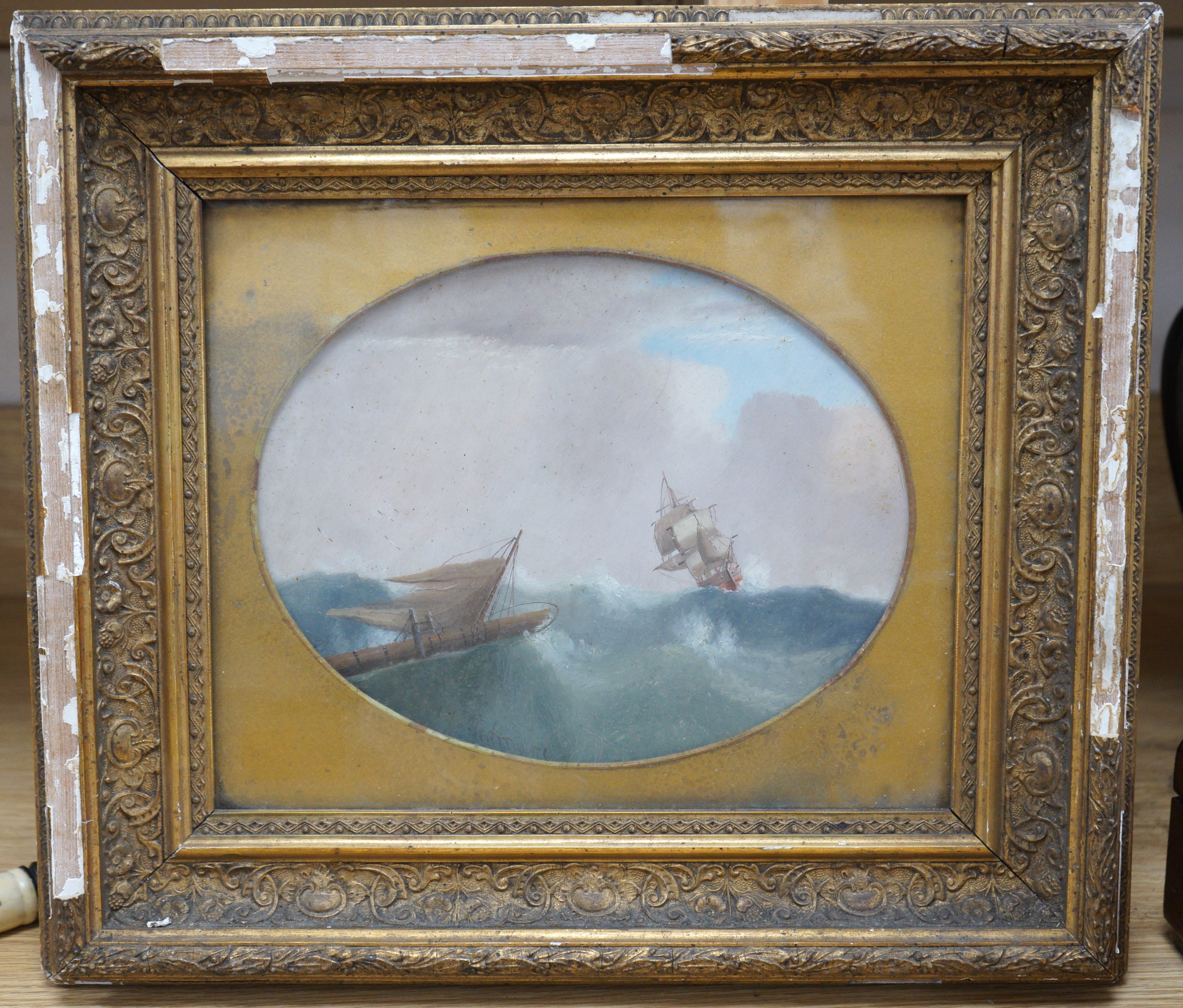 Edward King Redmore (1860-1941), oil on board, Ship and wreckage at sea, signed, 20 x 25cm